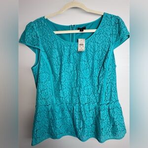 New Ann Taylor Teal Lace Cap Sleeve Top
